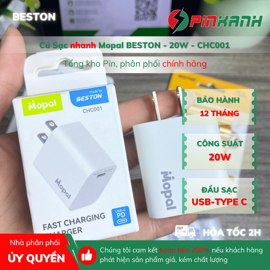 Củ sạc nhanh Mopal BESTON cổng USB C PD 20W CHC001