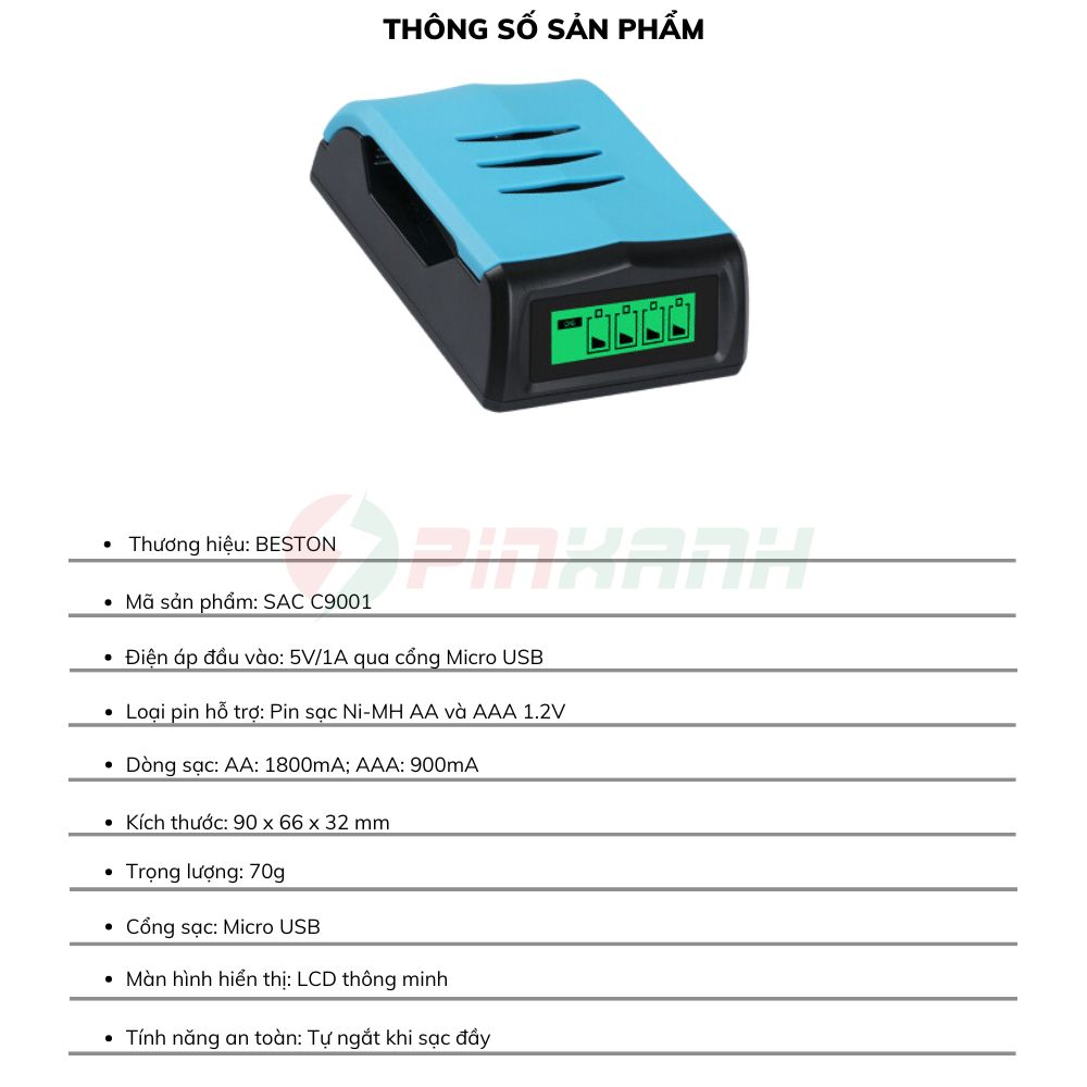 BESTON Sạc thông minh pin 1.2V 4 slot - SAC C9001