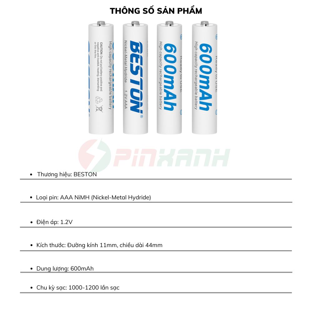BESTON Pin sạc 1.2V - PINAAA600mAh