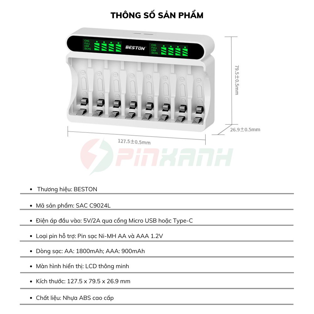 BESTON Sạc thông minh pin 1.2V 8 slot - SAC C9024L