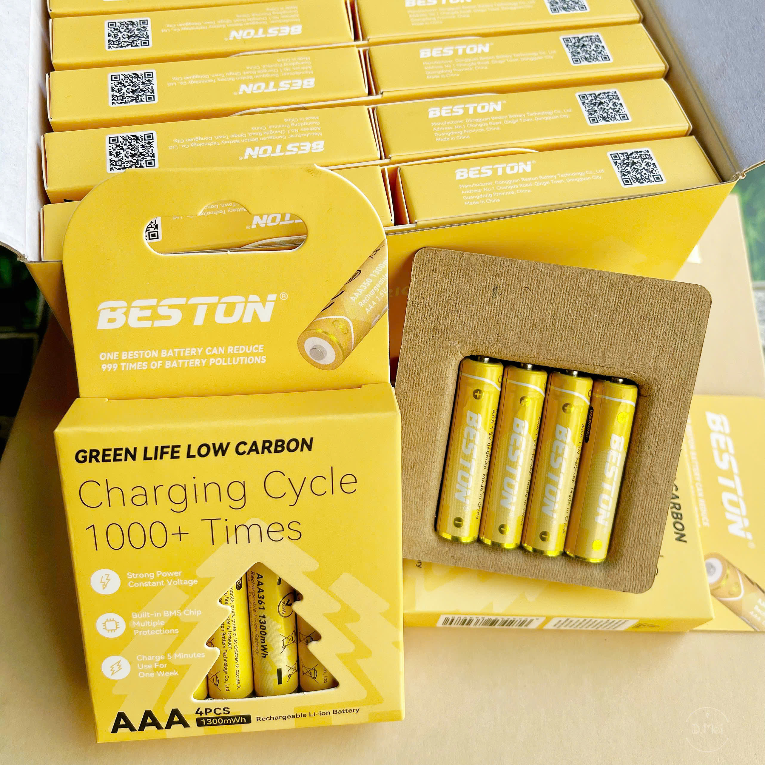 Hộp 4 pin sạc 2A 3A 1.5V Beston - AAA-1300mWh