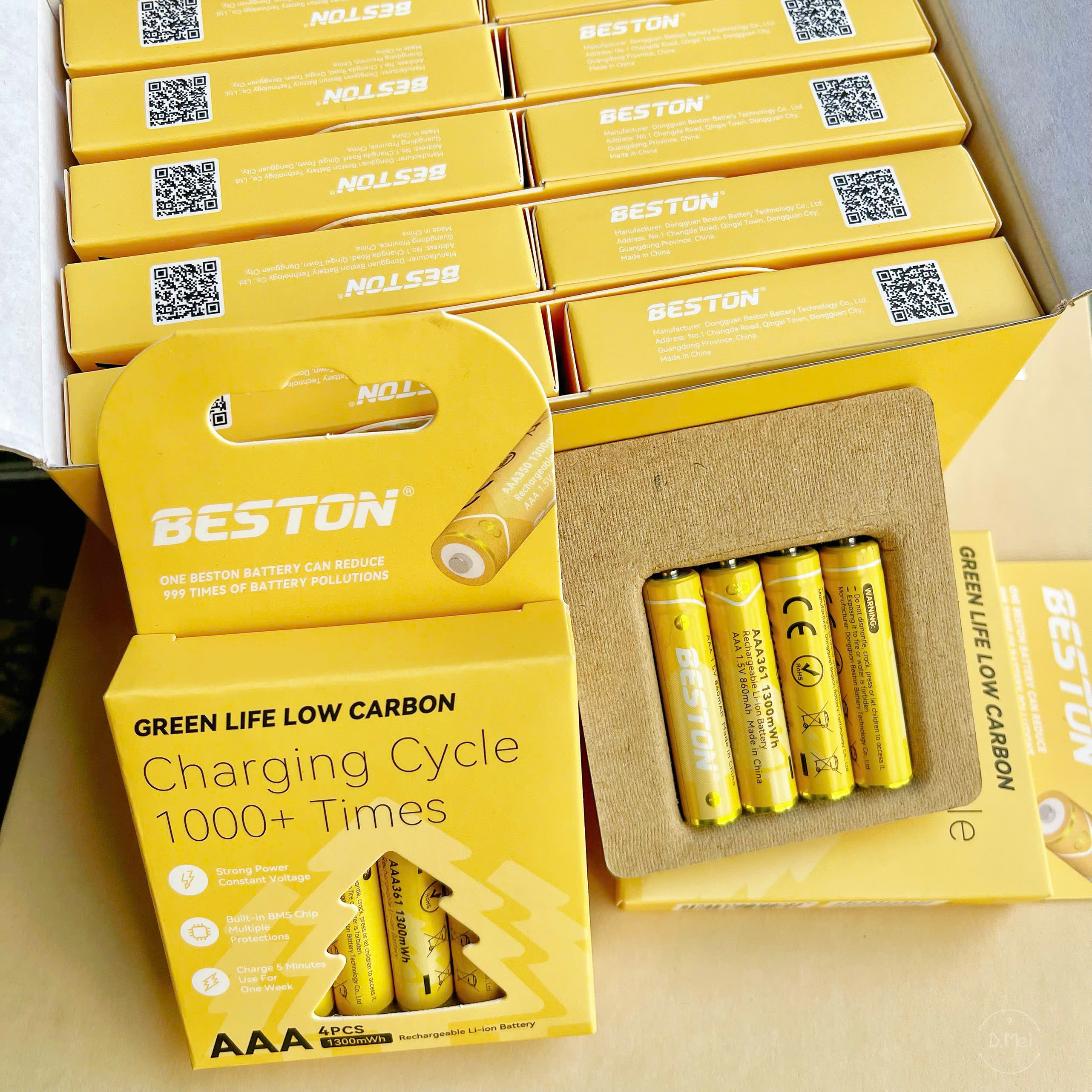 Hộp 4 pin sạc 2A 3A 1.5V Beston - AAA-1300mWh