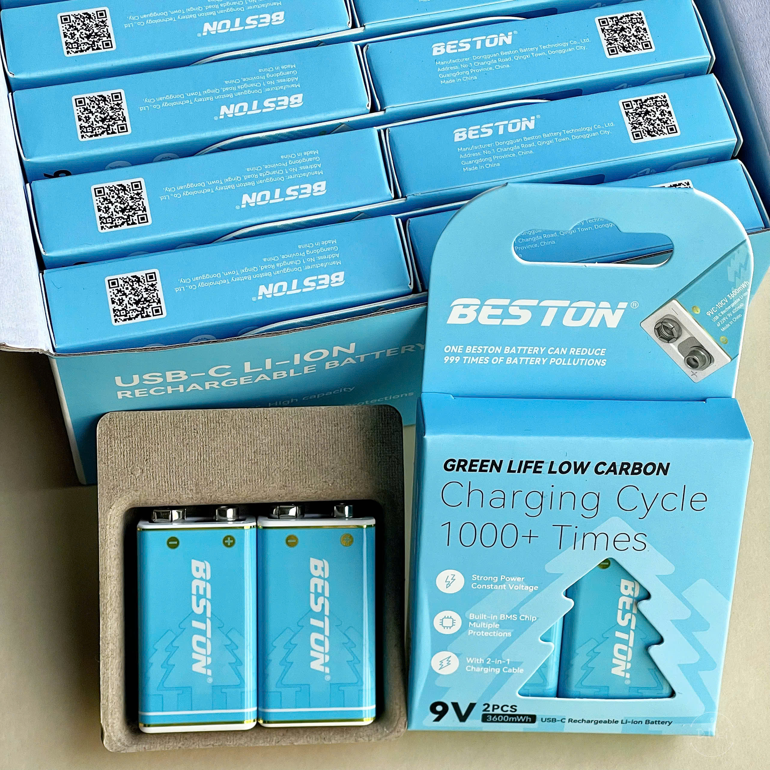 Hộp 2 Pin sạc 9V 3600mWh White Tye-C Beston