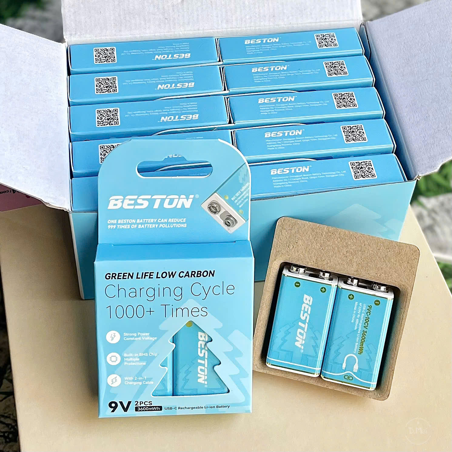 Hộp 2 Pin sạc 9V 3600mWh White Tye-C Beston