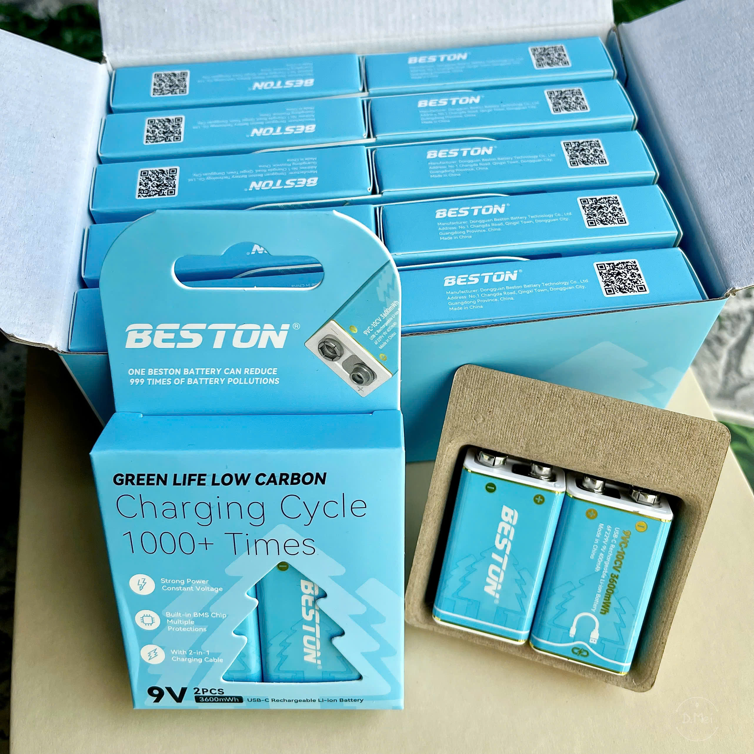 Hộp 2 Pin sạc 9V 3600mWh White Tye-C Beston