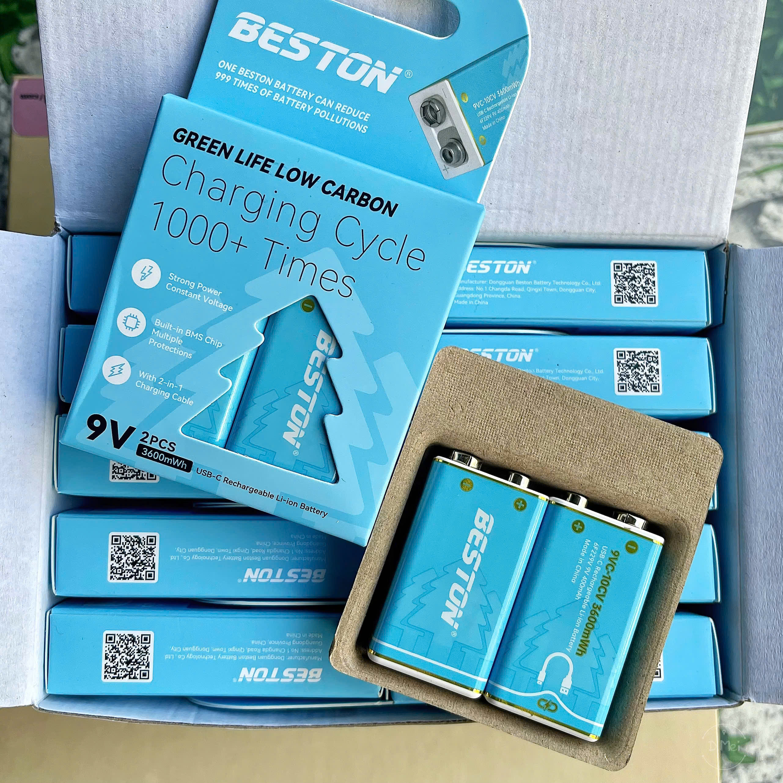 Hộp 2 Pin sạc 9V 3600mWh White Tye-C Beston