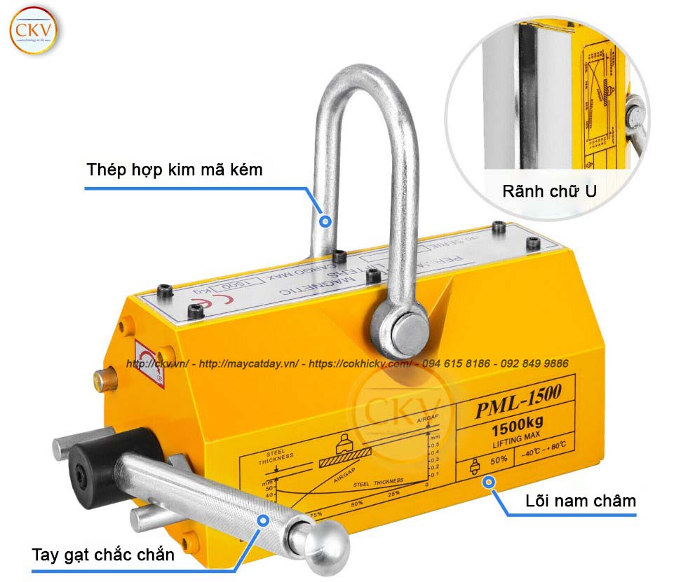 Nam châm từ nâng hạ loại gạt tay 1,5 tấn