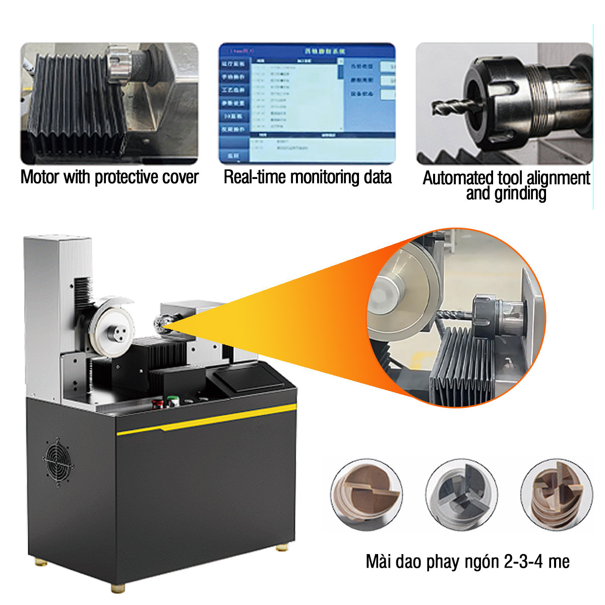 Máy mài dao đa năng CKV-AE20 mài dao phay ngón 2,3,4 me