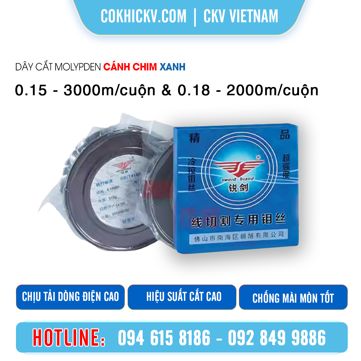 Kích thước & ưu điểm của dây cắt Molyden Cánh Chim xanh