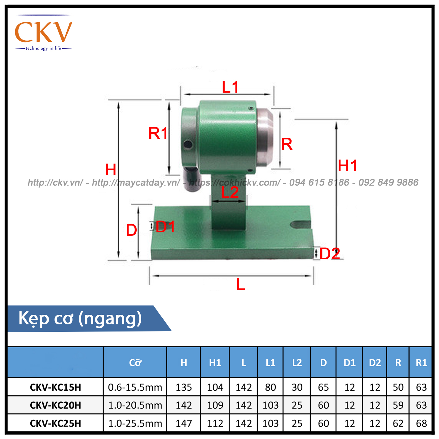 Thông số gá kẹp cơ (ngang)