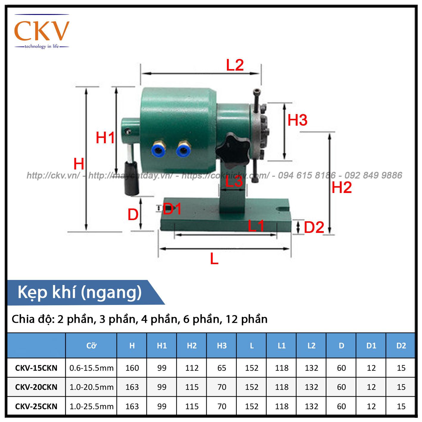 Gá kẹp khí - ngang - chia độ