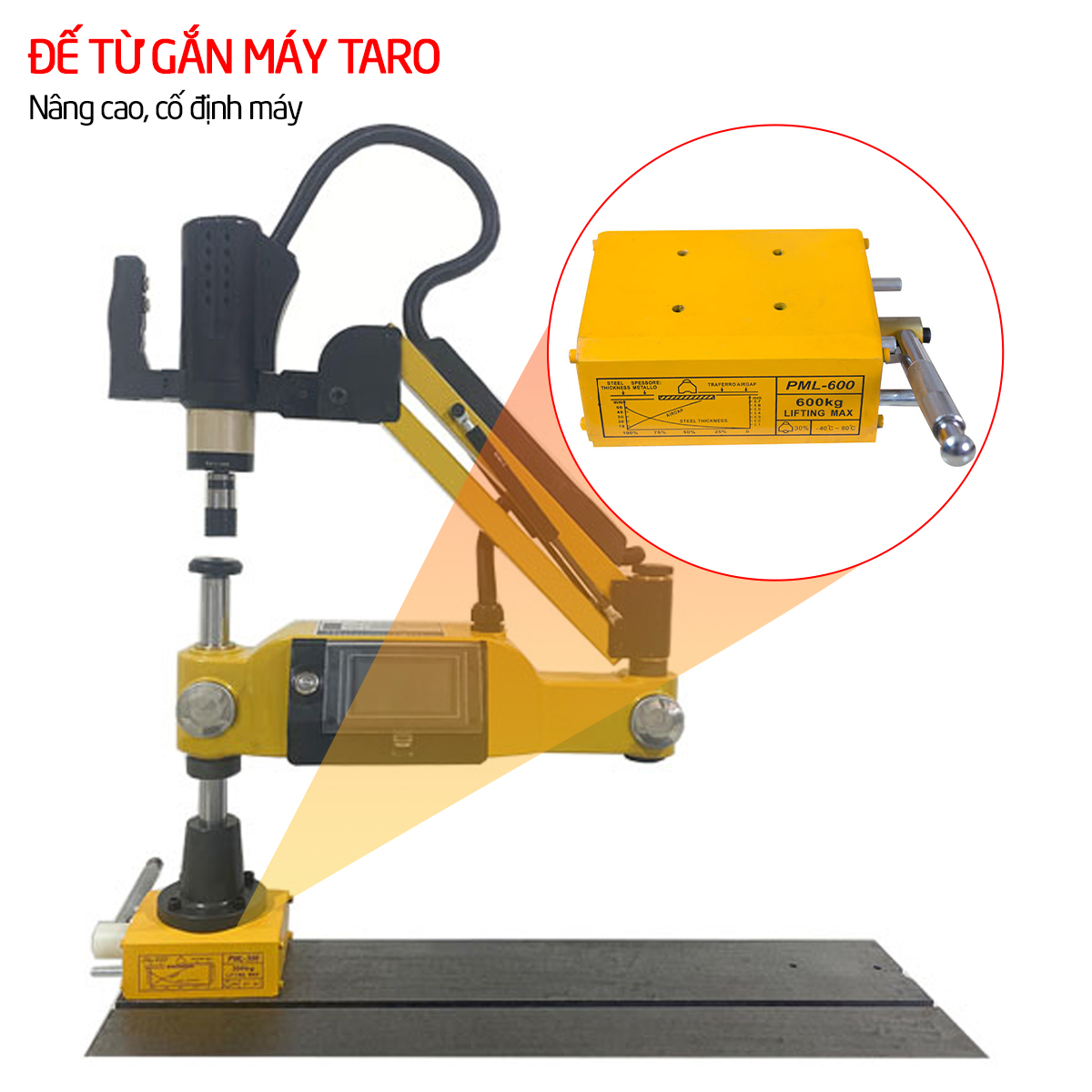 Đế từ gắn máy taro PML-600 chất lượng cao, lực hút lớn