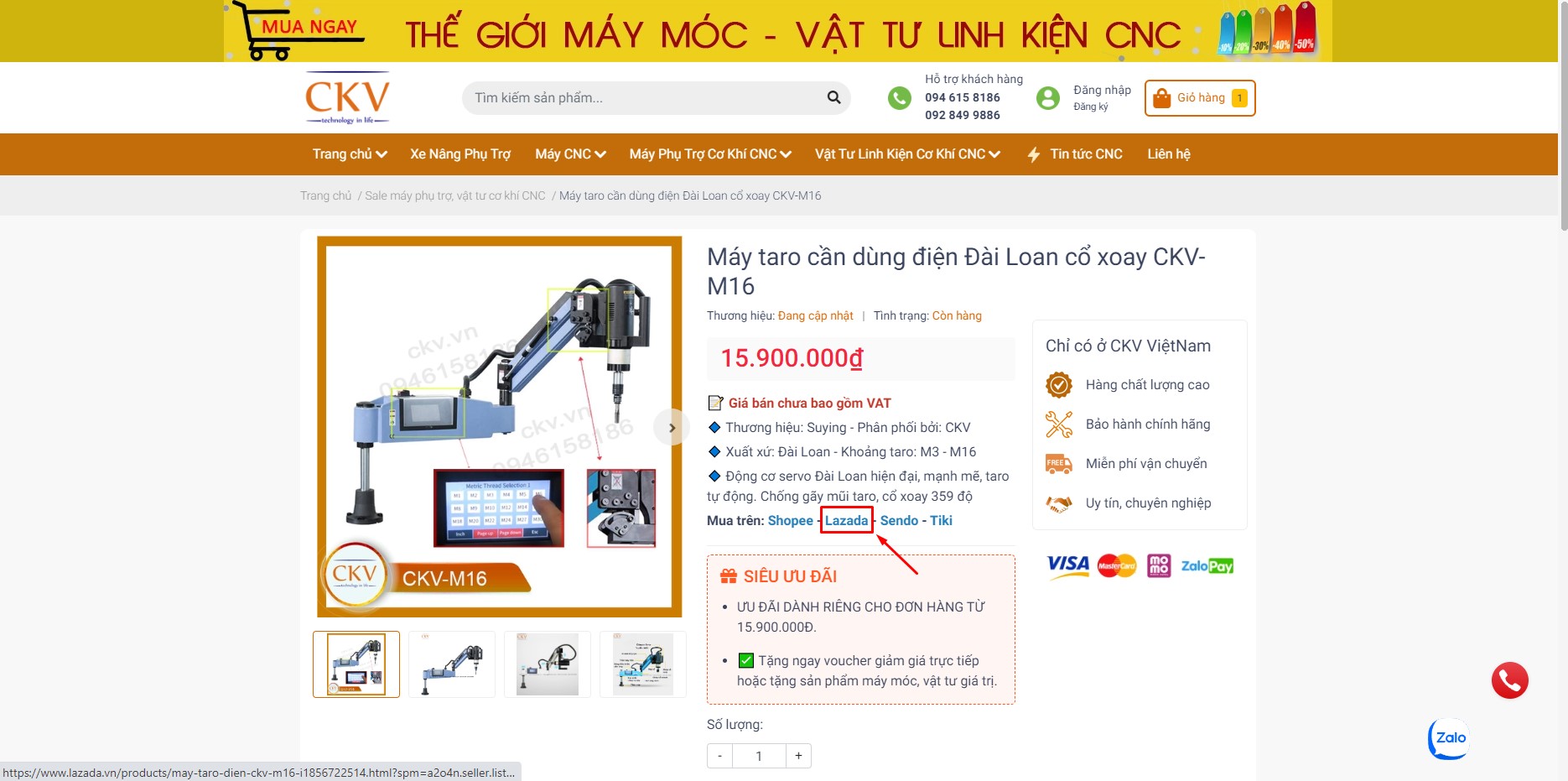 Mua máy taro chạy bằng điện tại Lazada từ website chính hãng