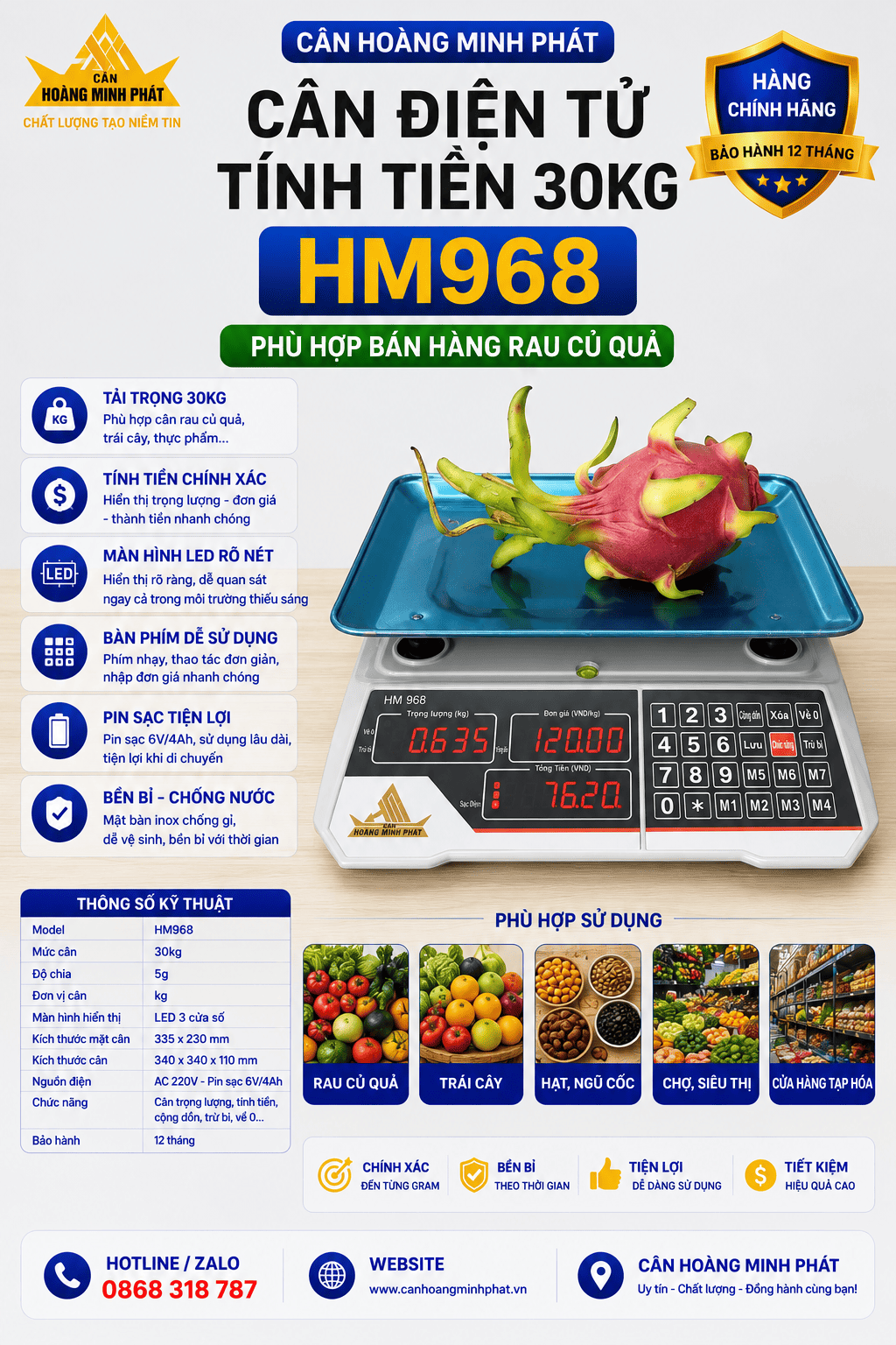 Bán hoa quả, trái cây khoảng 30kg nên dùng cân gì?