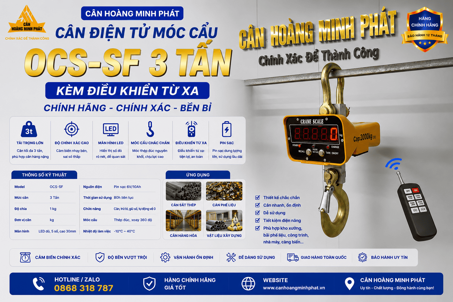 Cần mua cân điện tử móc cẩu 3 tấn để cân sắt thép? Nên mua mẫu nào, ở đâu?