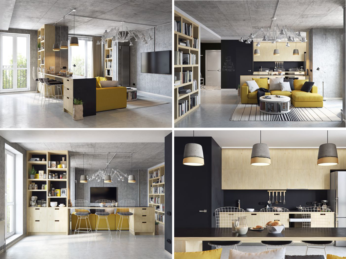 Thiết kế phòng khách, phòng bếp hiện đại