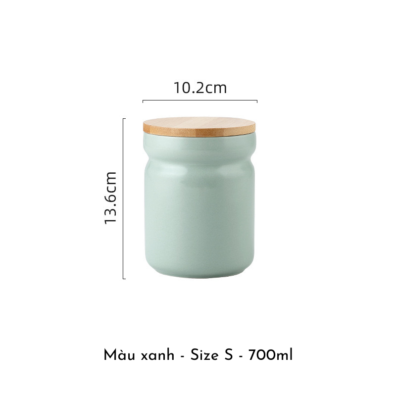 Hũ sứ nắp gỗ đựng gia vị, đồ khô, hạt decor nhà bếp