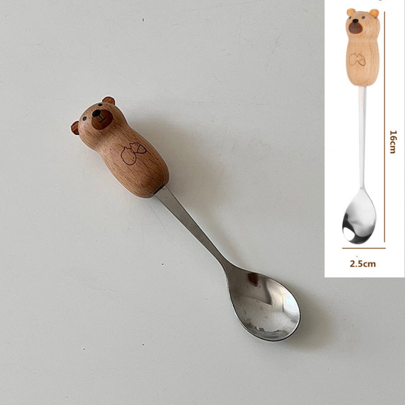 Muỗng nĩa cán gỗ hình gấu mèo dễ thương