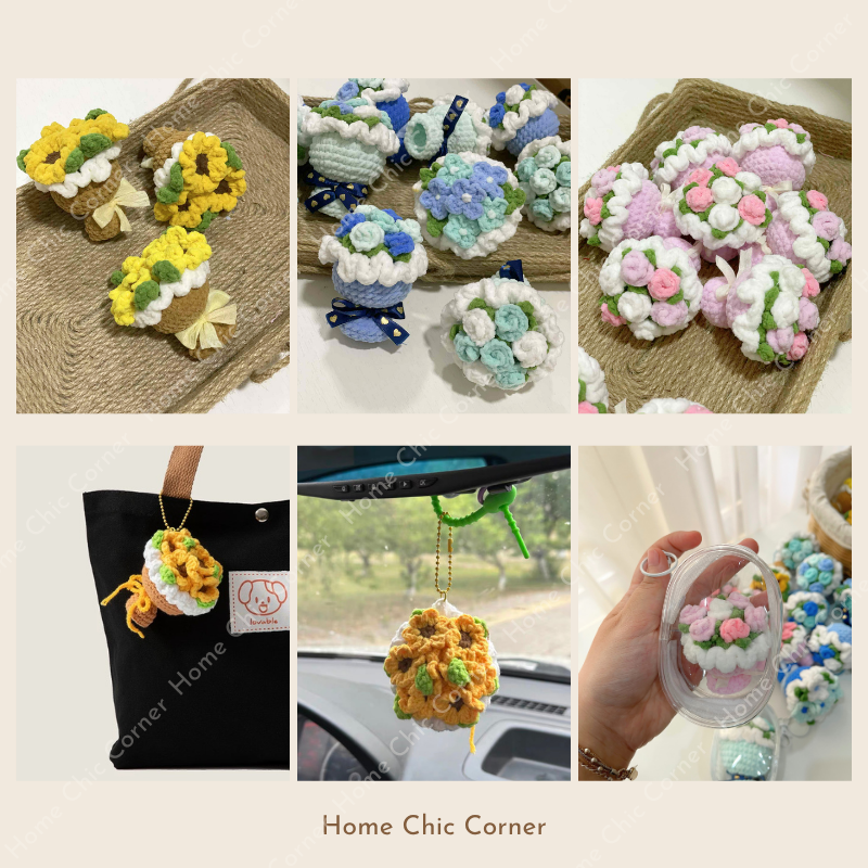 Móc khoá len bó hoa mini handmade