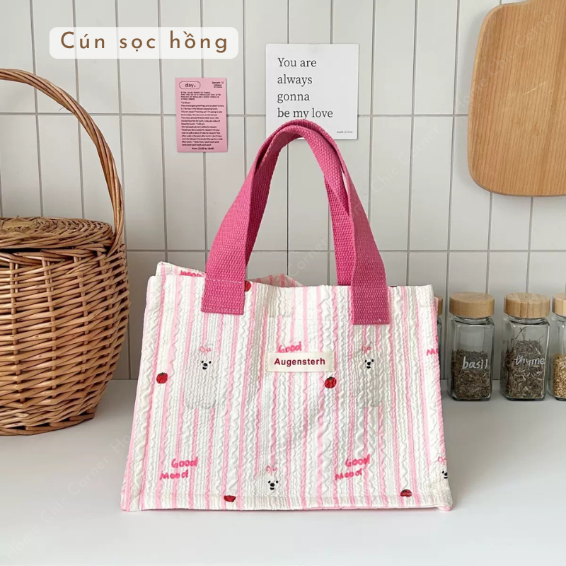 Túi tote đựng hộp cơm nhiều màu pastel dễ thương