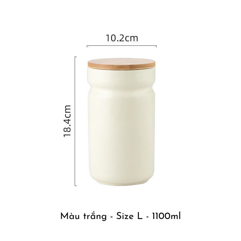 Hũ sứ nắp gỗ đựng gia vị, đồ khô, hạt decor nhà bếp