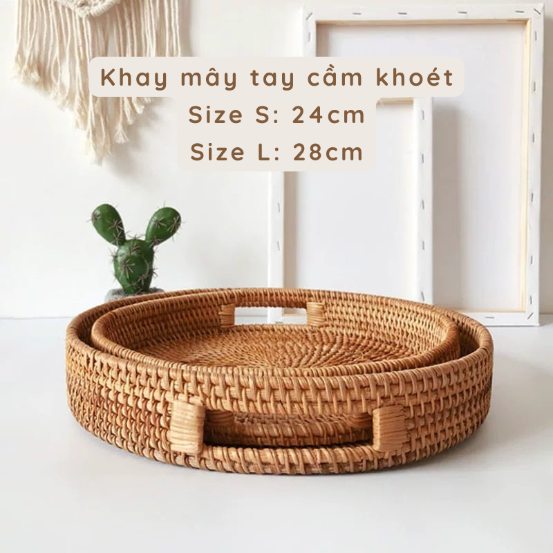 Khay mây có tay cầm chất liệu mây tre tự nhiên