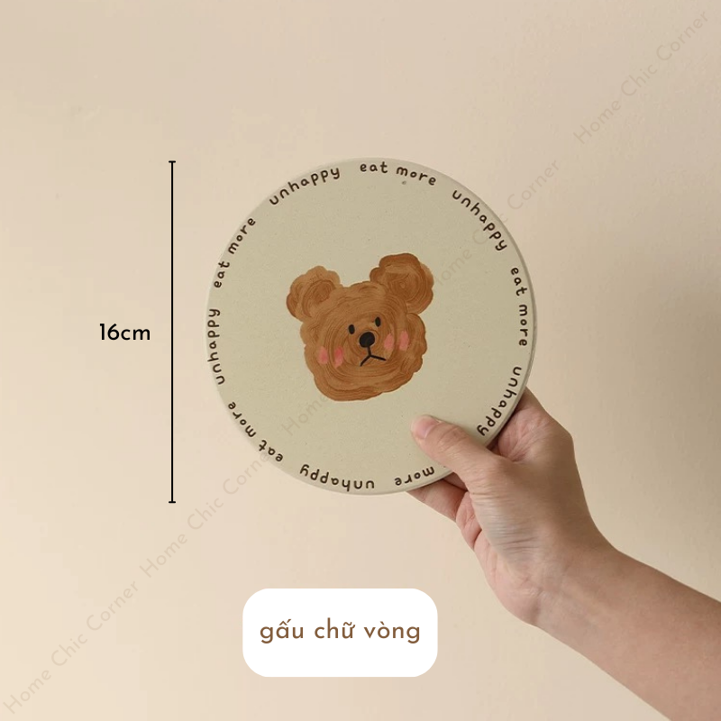 Lót nồi hình gấu bằng đá cách nhiệt thấm hút 16cm