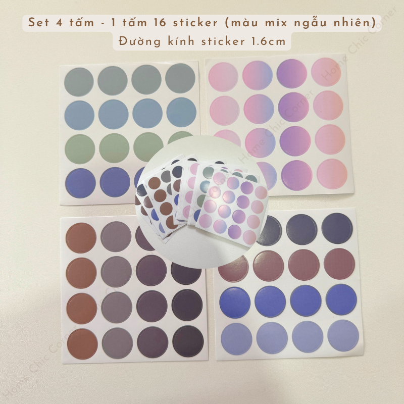 Bộ 48 stickers tròn decor trang trí dán postcard