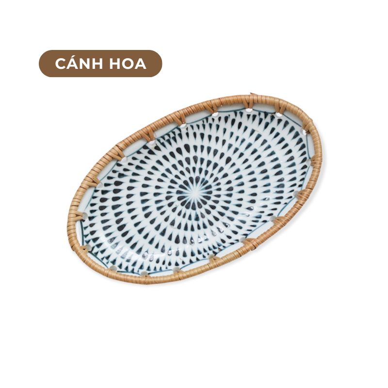 Đĩa sứ viền mây tre nhiều mẫu hoạ tiết phong cách Nhật
