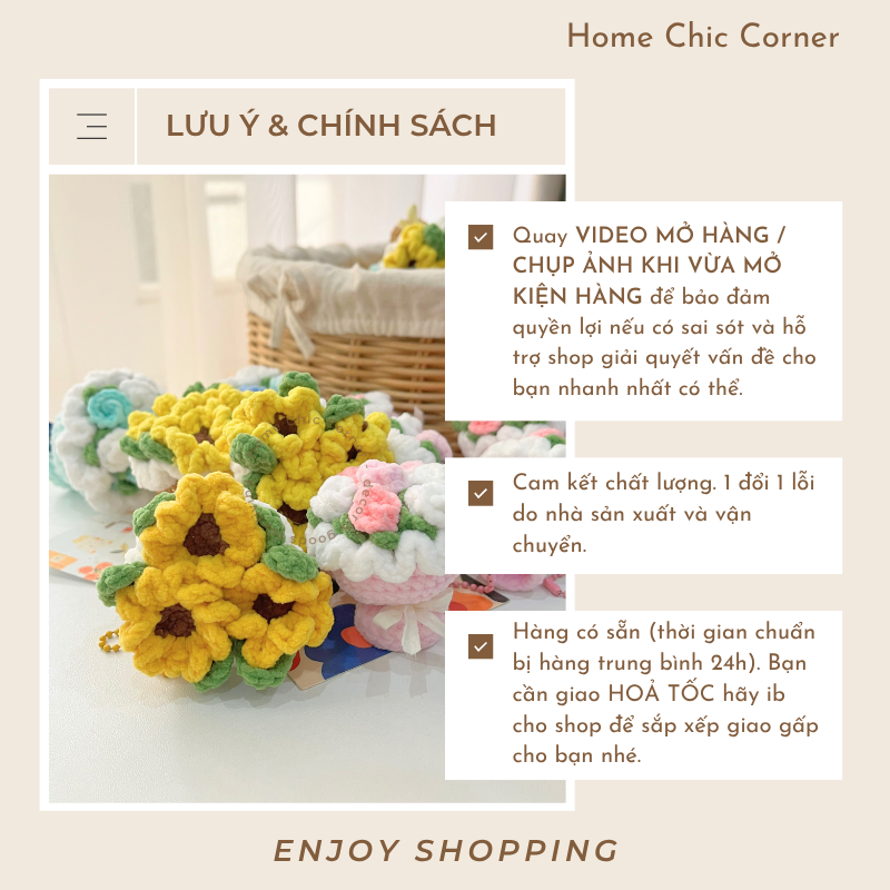 Móc khoá len bó hoa mini handmade