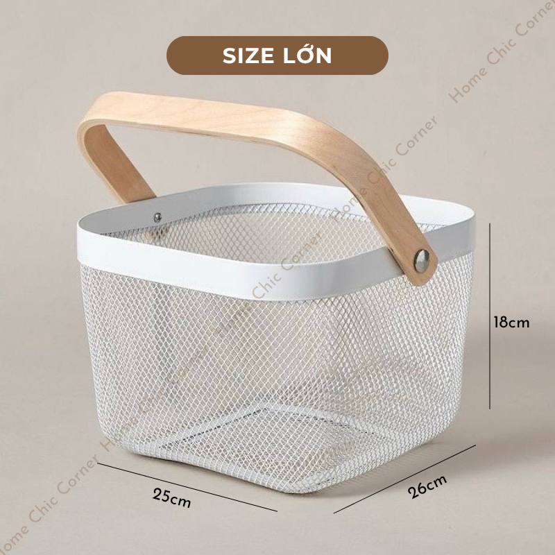 Giỏ sắt quai gỗ đựng đồ decor giỏ picnic