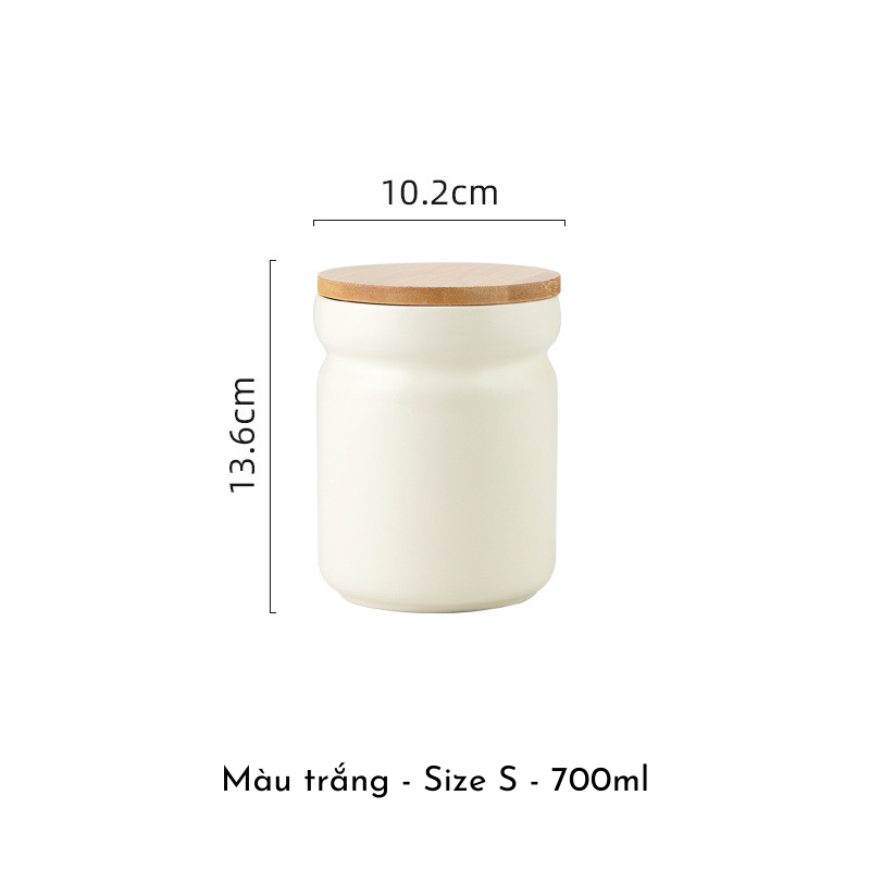 Hũ sứ nắp gỗ đựng gia vị, đồ khô, hạt decor nhà bếp