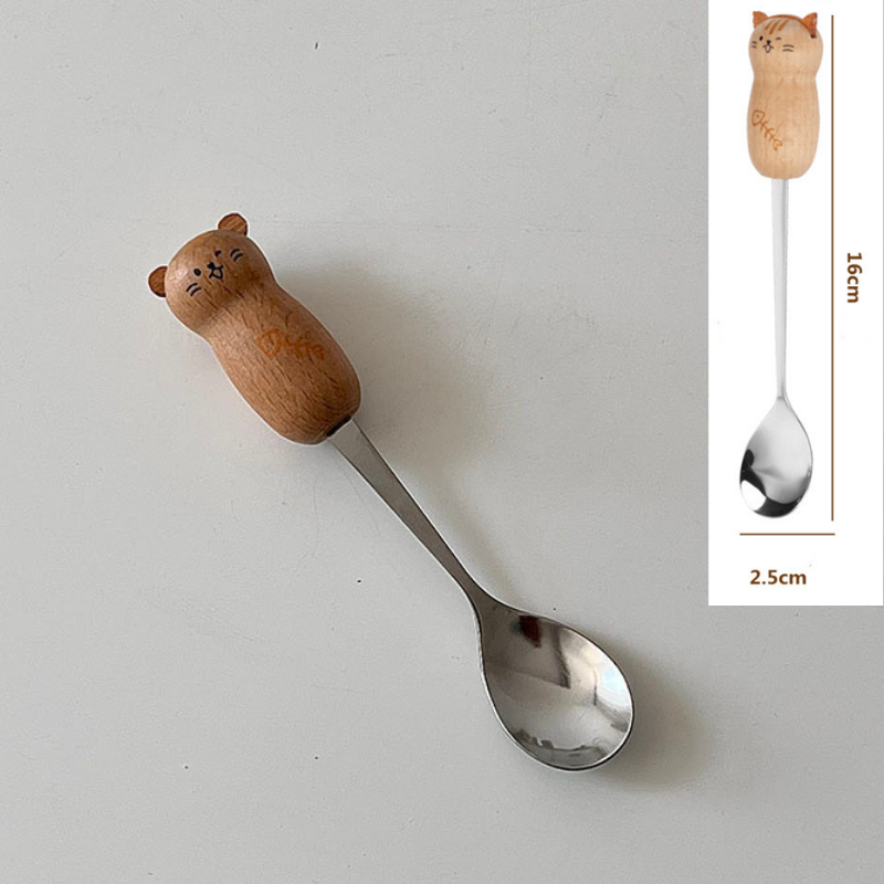 Muỗng nĩa cán gỗ hình gấu mèo dễ thương