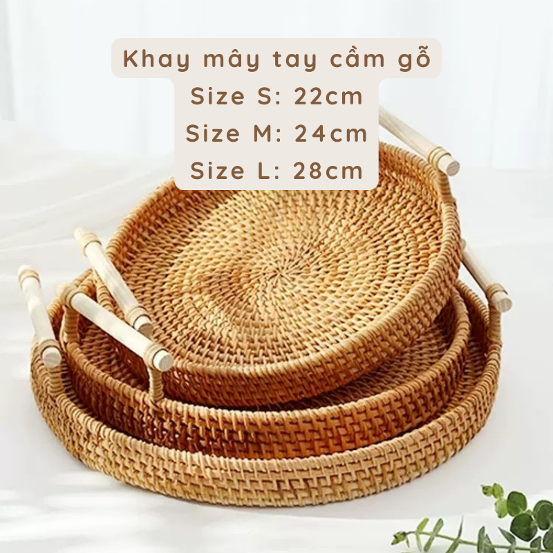 Khay mây có tay cầm chất liệu mây tre tự nhiên