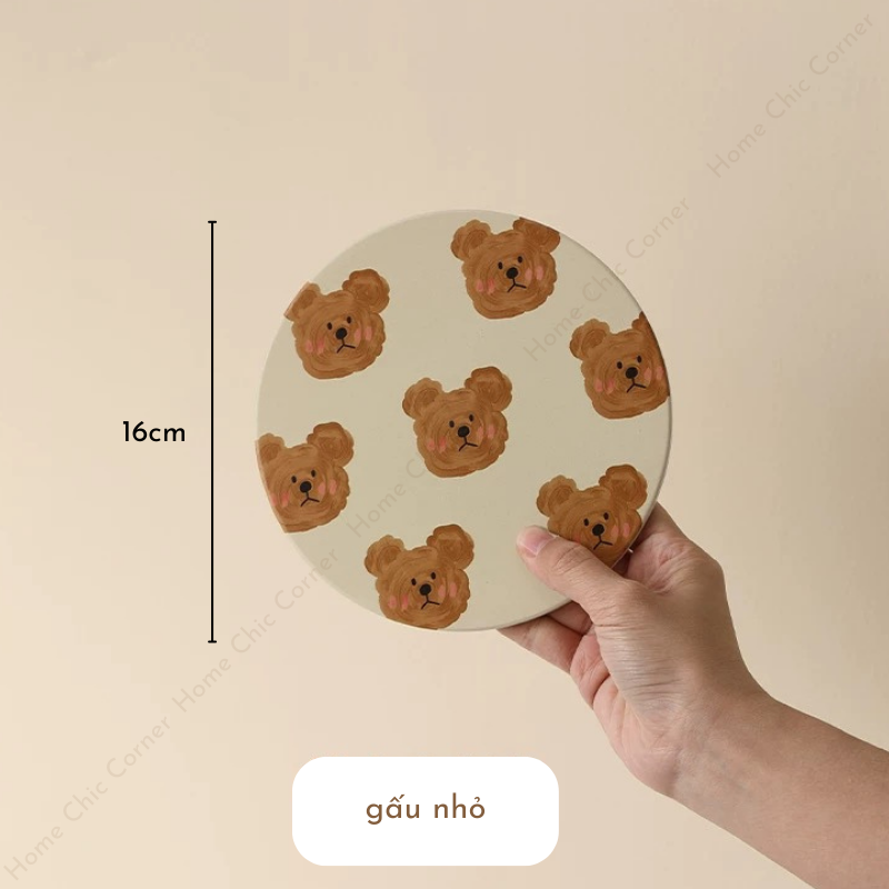 Lót nồi hình gấu bằng đá cách nhiệt thấm hút 16cm