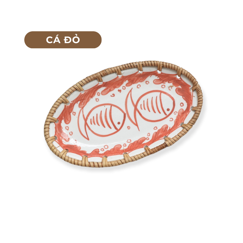 Đĩa sứ viền mây tre nhiều mẫu hoạ tiết phong cách Nhật