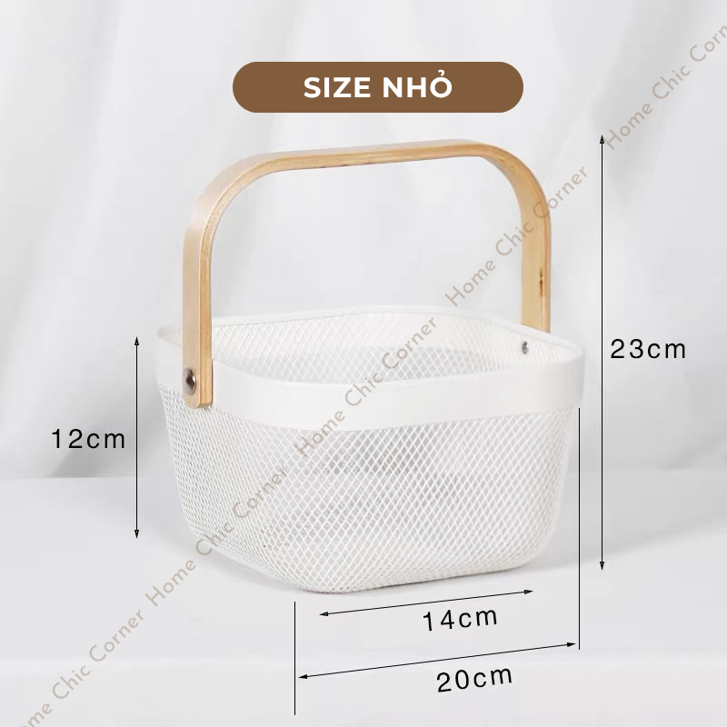 Giỏ sắt quai gỗ đựng đồ decor giỏ picnic