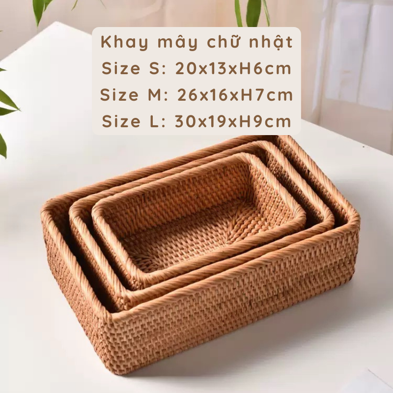 Khay mây chữ nhật đựng đồ decor nhà cửa