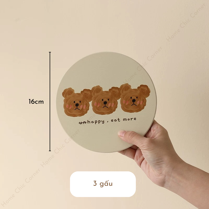 Lót nồi hình gấu bằng đá cách nhiệt thấm hút 16cm