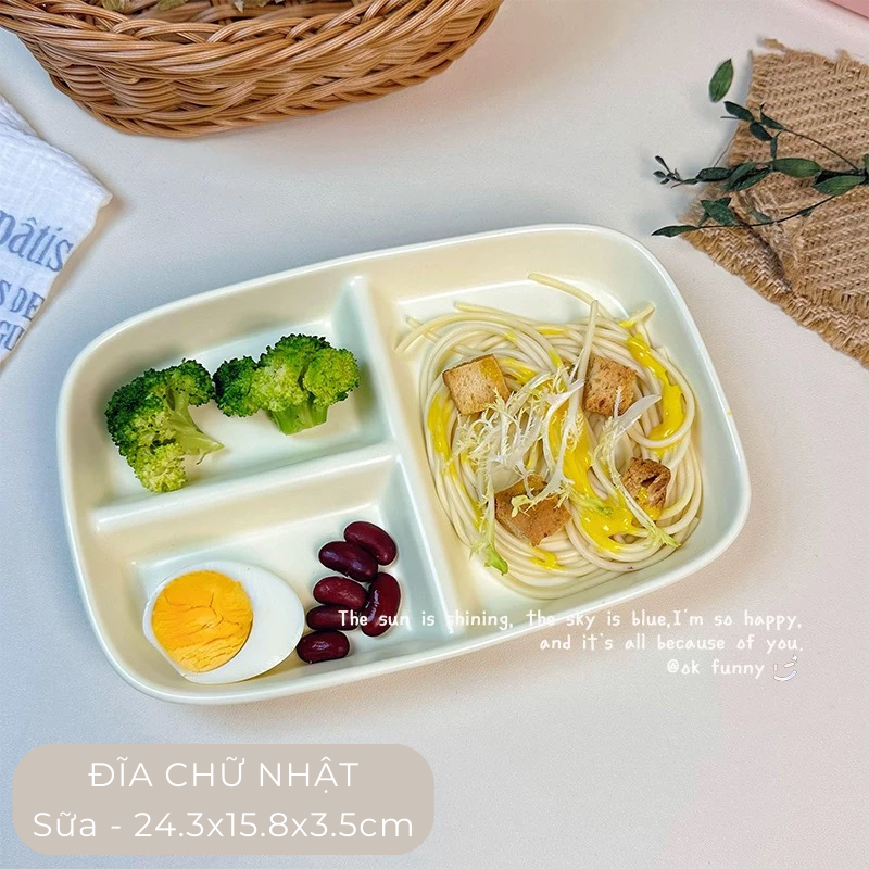 Đĩa sứ chia ngăn màu pastel