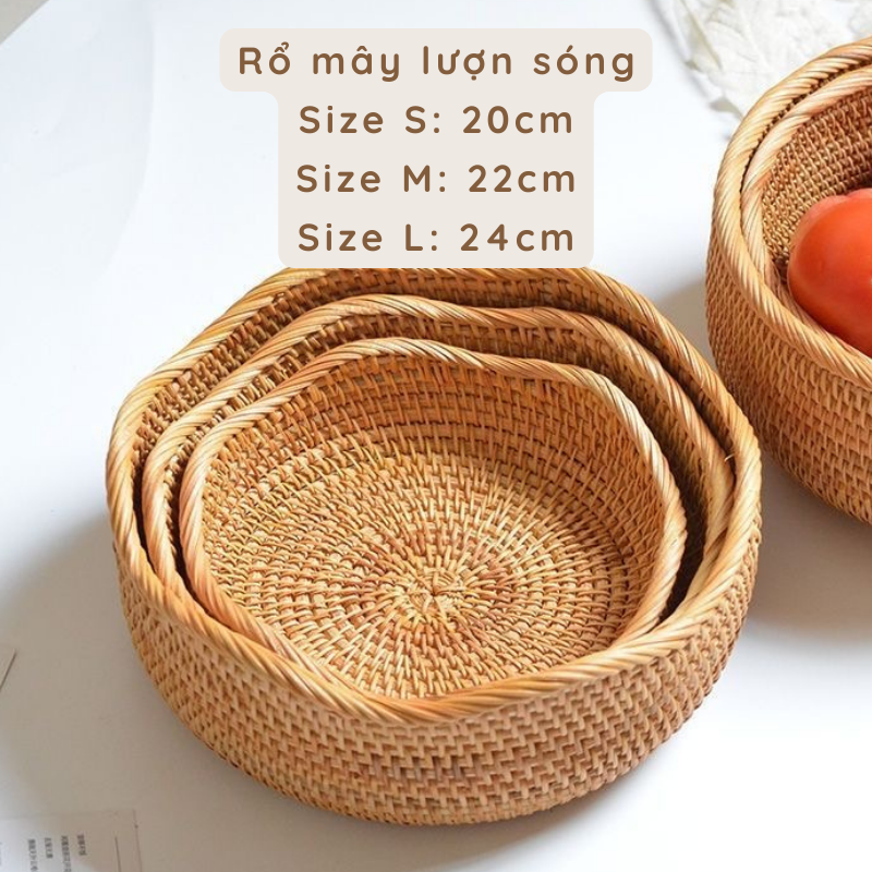 Rổ mây tròn, khay mây đựng đồ, decor trang trí mây tre đan tự nhiên