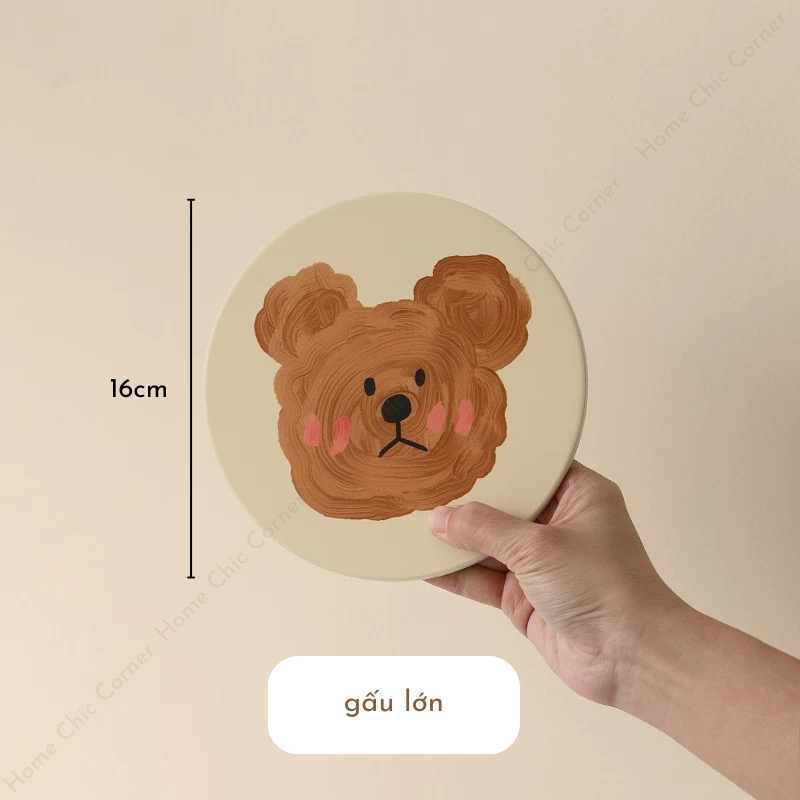 Lót nồi hình gấu bằng đá cách nhiệt thấm hút 16cm