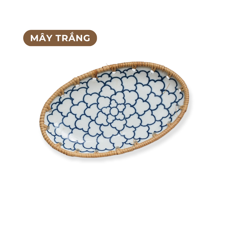 Đĩa sứ viền mây tre nhiều mẫu hoạ tiết phong cách Nhật