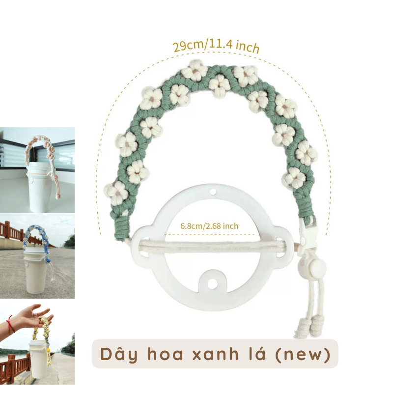 Dây đeo ly dây thừng bện hoa cúc nhí handmade