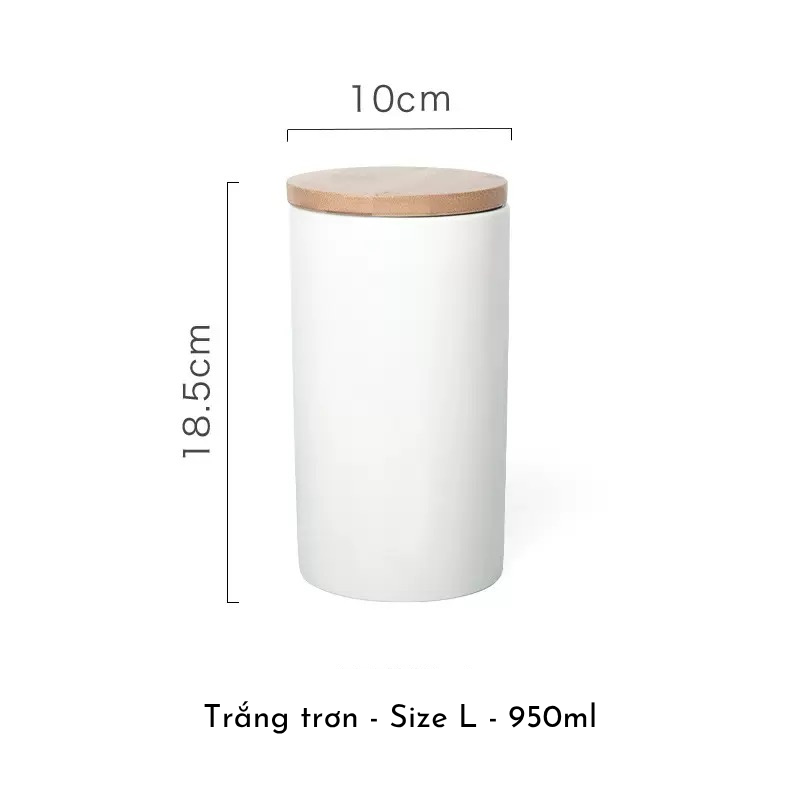 Hũ sứ nắp gỗ đựng gia vị, đồ khô, hạt decor nhà bếp