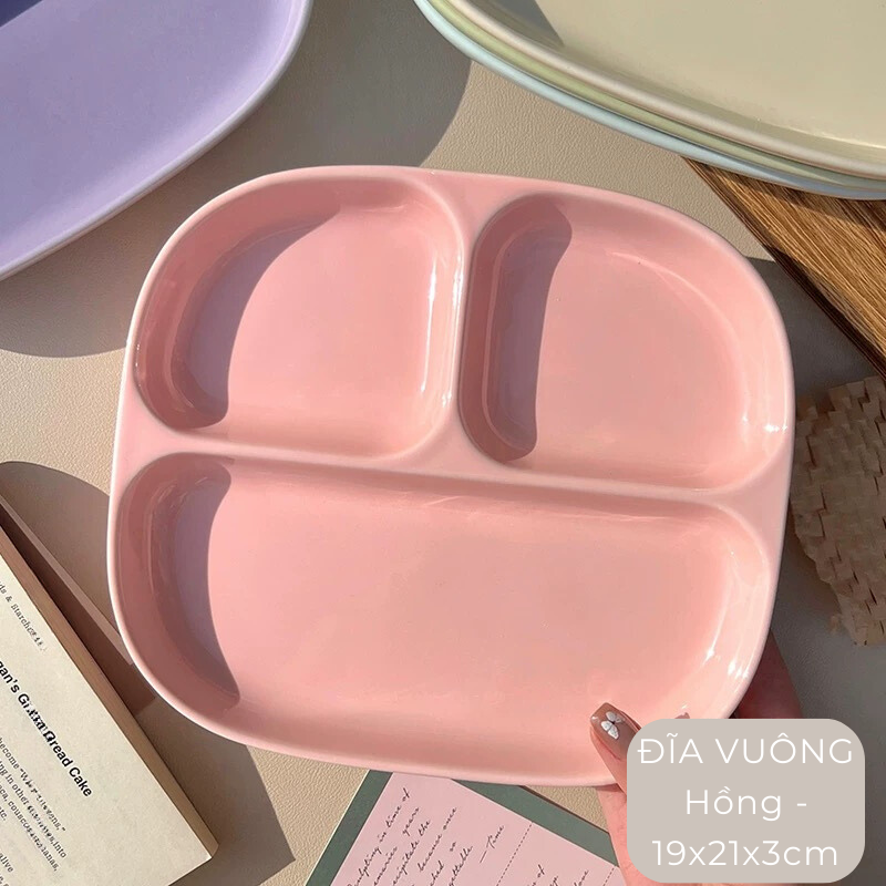 Đĩa sứ chia ngăn màu pastel