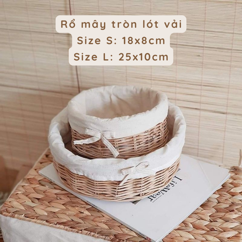 Rổ mây tròn có lót vải