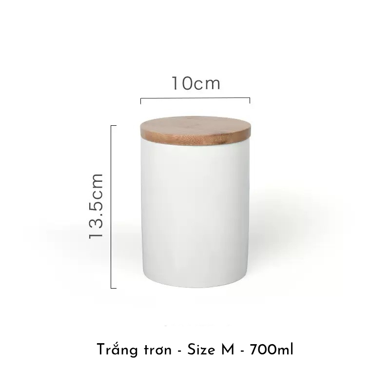Hũ sứ nắp gỗ đựng gia vị, đồ khô, hạt decor nhà bếp