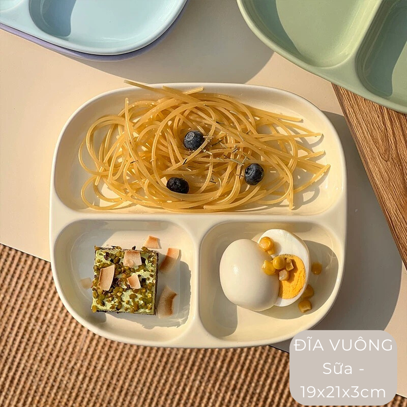 Đĩa sứ chia ngăn màu pastel