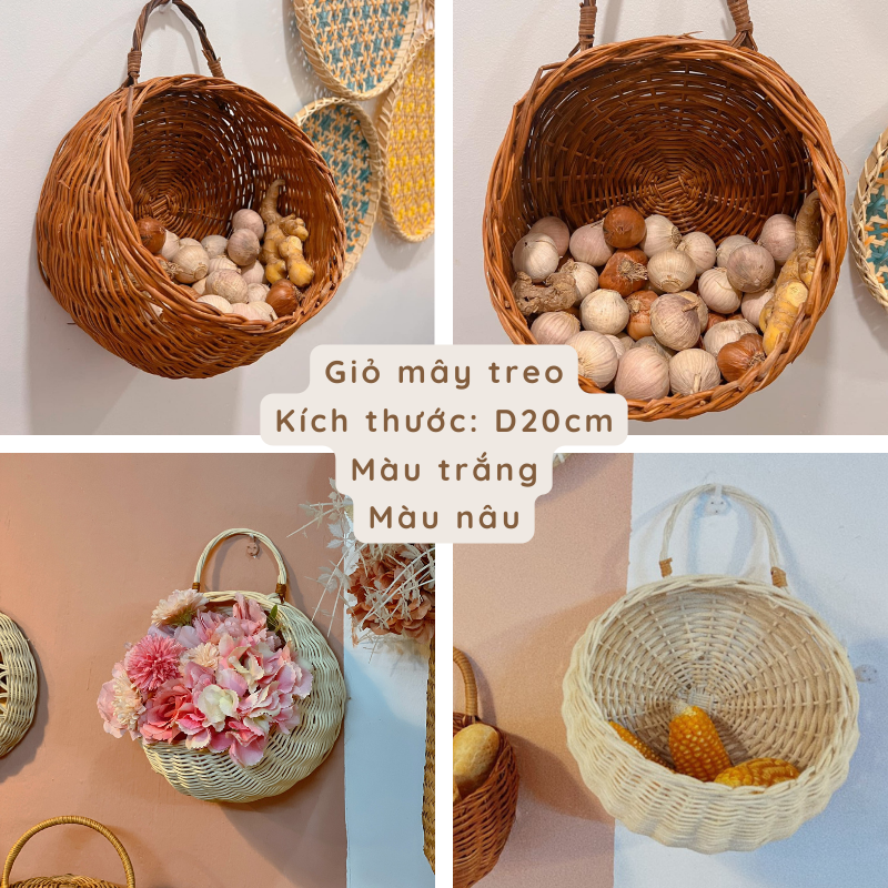Giỏ mây hành tỏi giỏ treo trang trí mây tre tự nhiên
